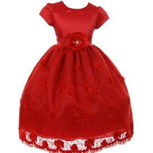 Big Girl Short Sleeve Floral Easter Party Wedding Christmas Flower Girl Dress